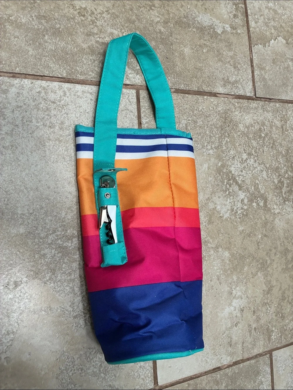 Sunnylife Multicolor Stripe Cosmetic Pouch with Teal Handle